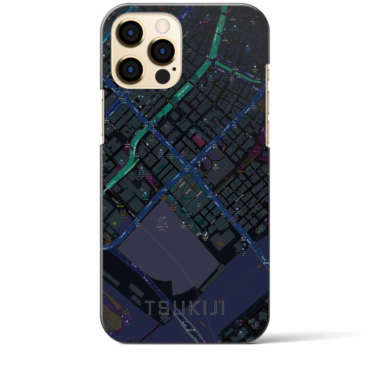 【築地】地図柄iPhoneケース（バックカバータイプ・ブラック）iPhone 12 Pro Max 用