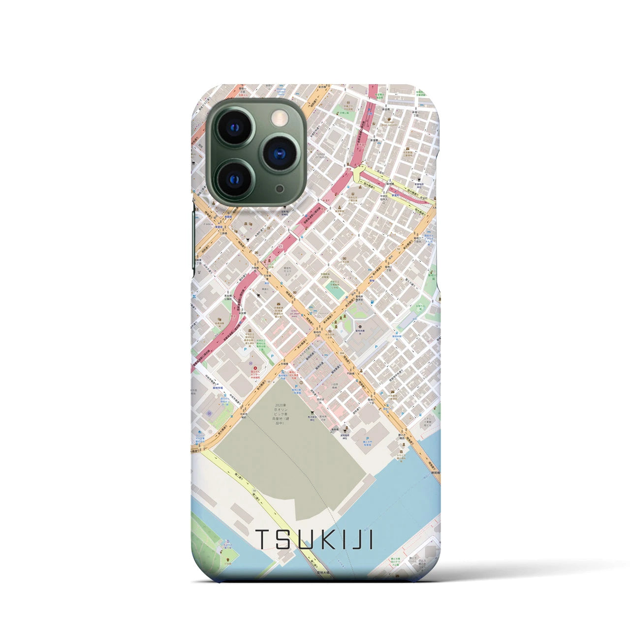 【築地】地図柄iPhoneケース（バックカバータイプ・ナチュラル）iPhone 11 Pro 用