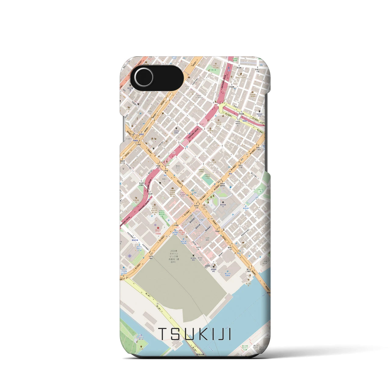 【築地】地図柄iPhoneケース（バックカバータイプ・ナチュラル）iPhone SE（第3 / 第2世代） / 8 / 7 / 6s / 6 用