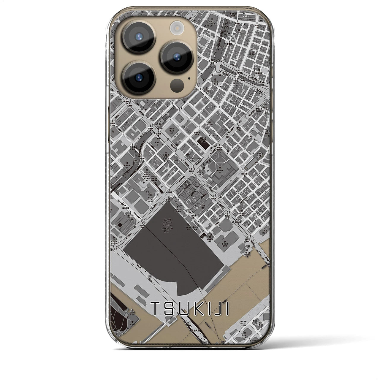 【築地】地図柄iPhoneケース（クリアタイプ・モノトーン）iPhone 14 Pro Max 用