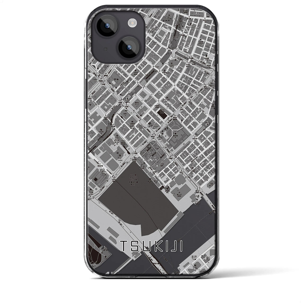 【築地】地図柄iPhoneケース（クリアタイプ・モノトーン）iPhone 14 Plus 用