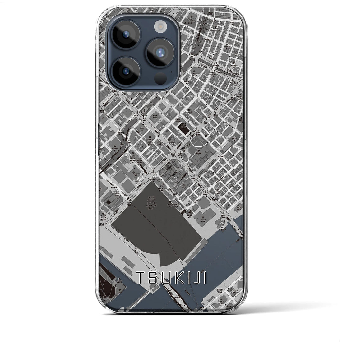【築地】地図柄iPhoneケース（クリアタイプ・モノトーン）iPhone 15 Pro Max 用