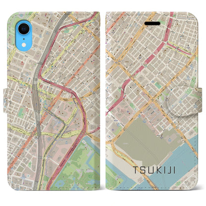 【築地（東京都）】地図柄iPhoneケース（手帳タイプ）ナチュラル・iPhone XR 用