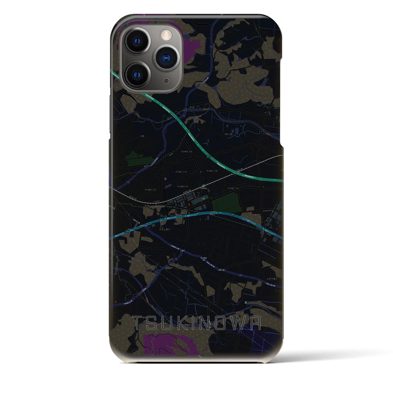 【つきのわ】地図柄iPhoneケース（バックカバータイプ・ブラック）iPhone 11 Pro Max 用