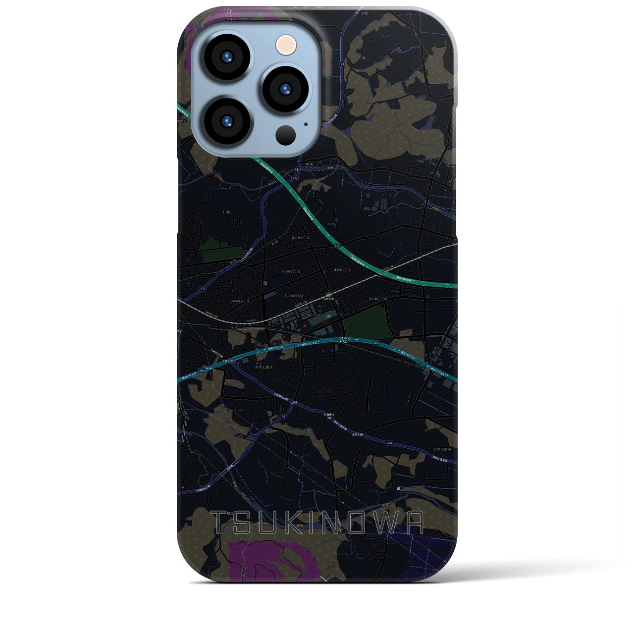 【つきのわ】地図柄iPhoneケース（バックカバータイプ・ブラック）iPhone 13 Pro Max 用
