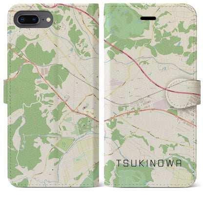 【つきのわ（埼玉県）】地図柄iPhoneケース（手帳タイプ）ナチュラル・iPhone 8Plus /7Plus / 6sPlus / 6Plus 用