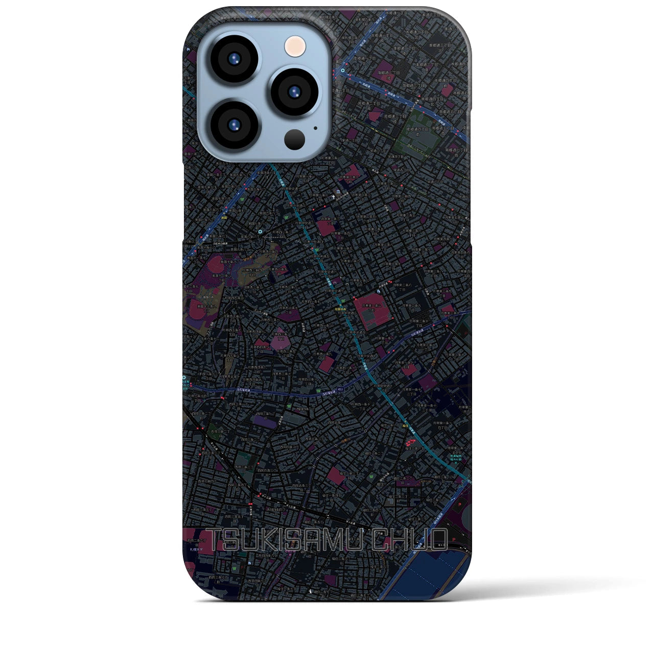 【月寒中央】地図柄iPhoneケース（バックカバータイプ・ブラック）iPhone 13 Pro Max 用