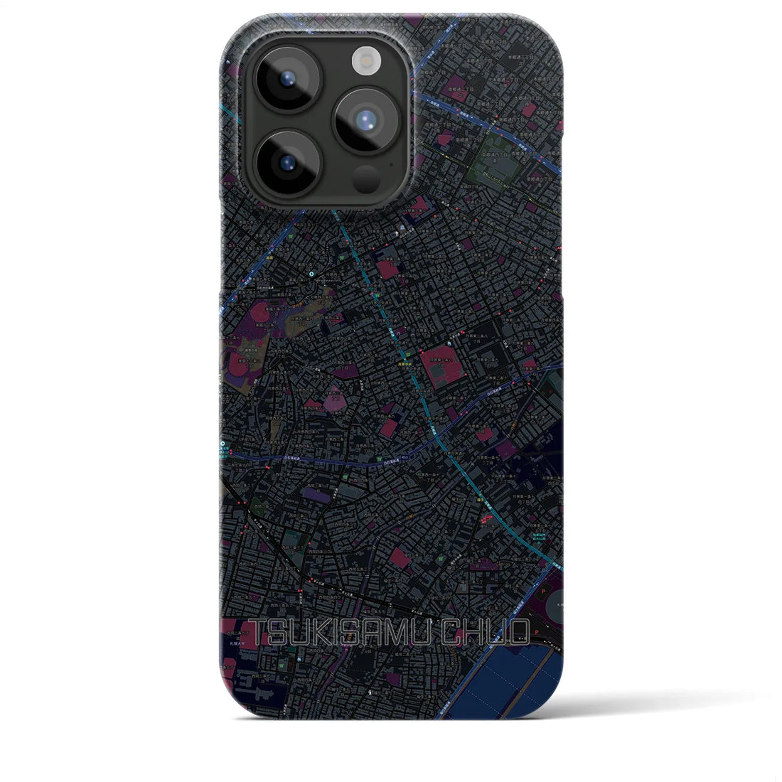 【月寒中央】地図柄iPhoneケース（バックカバータイプ・ブラック）iPhone 15 Pro Max 用