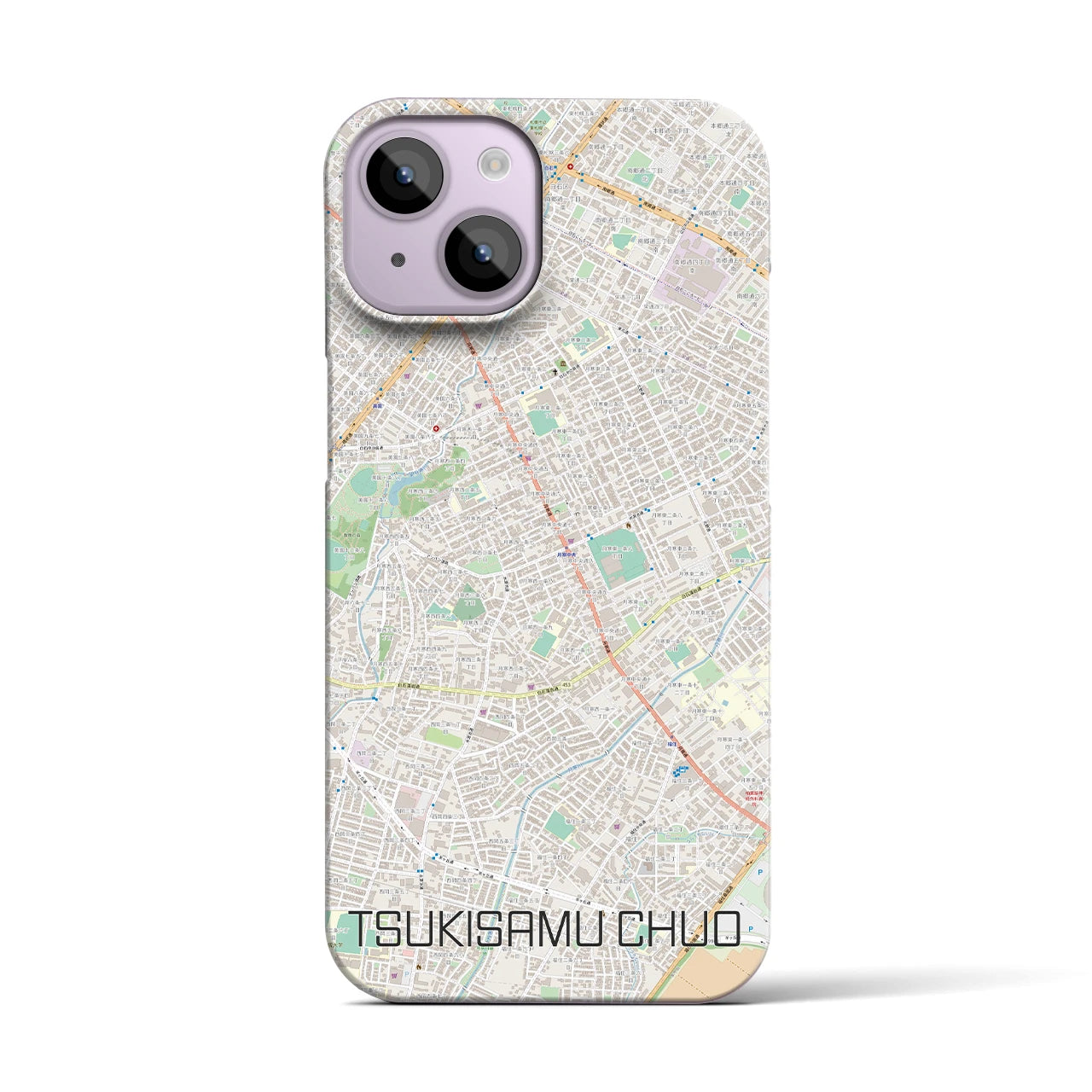 【月寒中央】地図柄iPhoneケース（バックカバータイプ・ナチュラル）iPhone 14 用