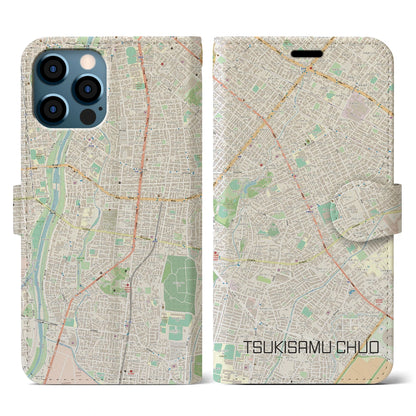 【月寒中央（北海道）】地図柄iPhoneケース（手帳タイプ）ナチュラル・iPhone 12 / 12 Pro 用