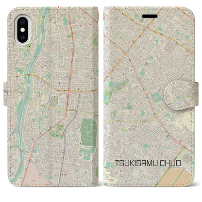 【月寒中央（北海道）】地図柄iPhoneケース（手帳タイプ）ナチュラル・iPhone XS Max 用