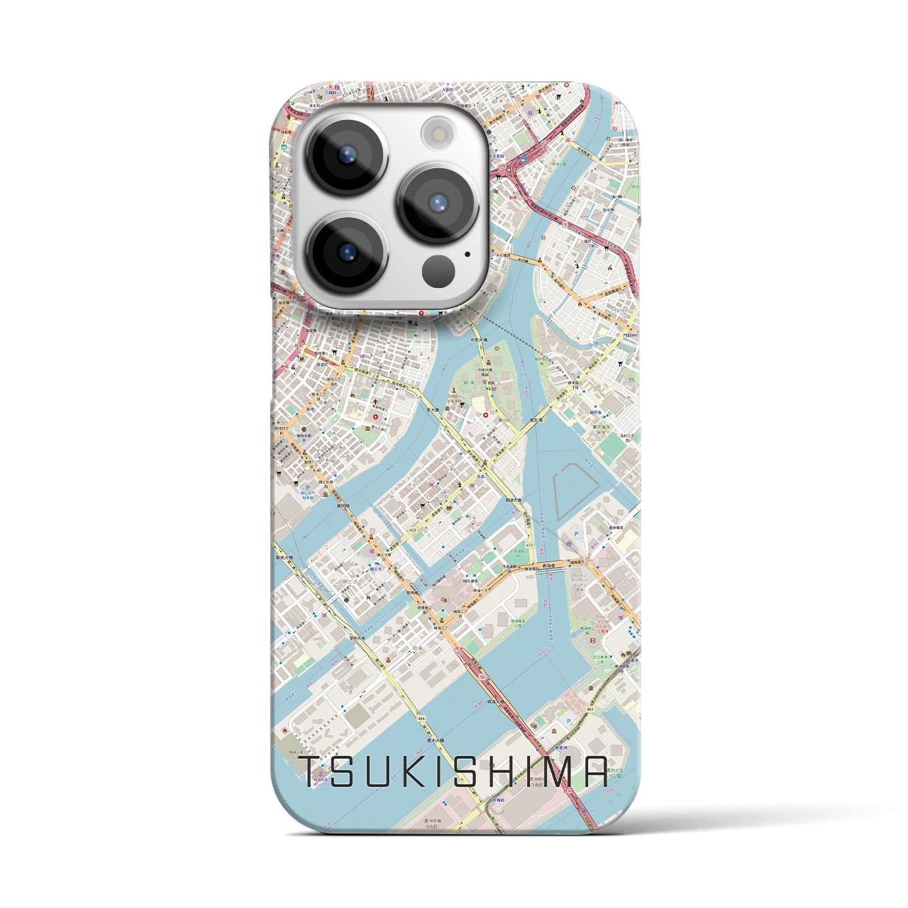 【月島】地図柄iPhoneケース（バックカバータイプ・ナチュラル）iPhone 14 Pro 用