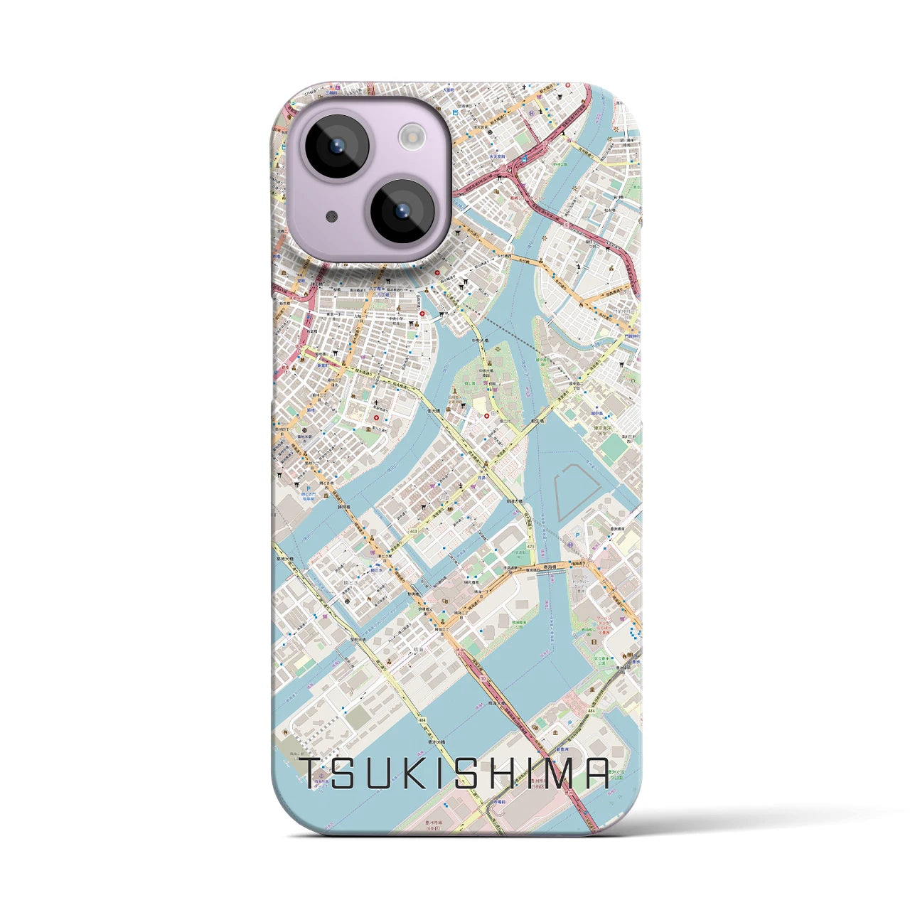 【月島】地図柄iPhoneケース（バックカバータイプ・ナチュラル）iPhone 14 用