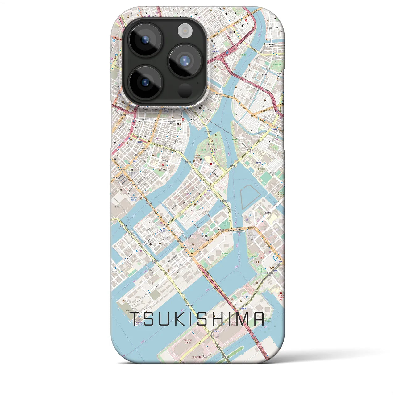 【月島】地図柄iPhoneケース（バックカバータイプ・ナチュラル）iPhone 15 Pro Max 用