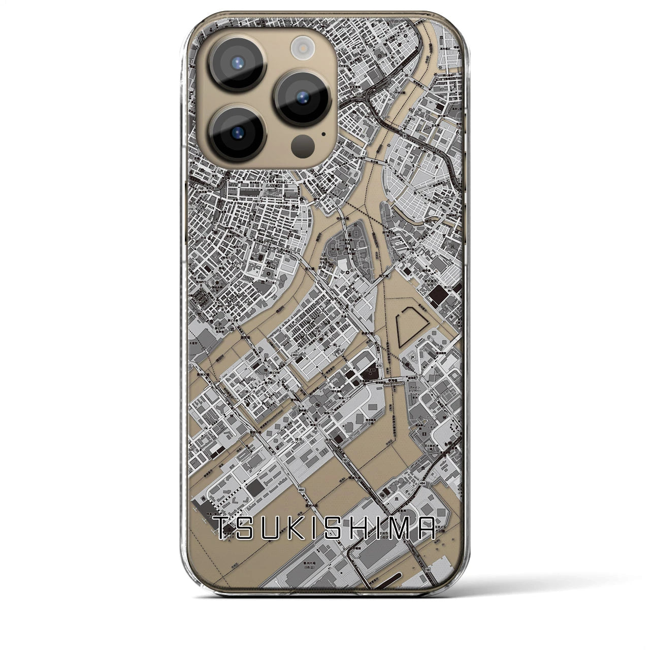 【月島】地図柄iPhoneケース（クリアタイプ・モノトーン）iPhone 14 Pro Max 用