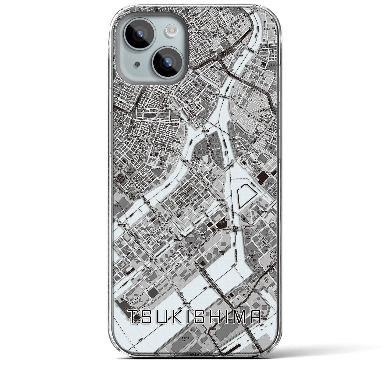 【月島】地図柄iPhoneケース（クリアタイプ・モノトーン）iPhone 15 Plus 用