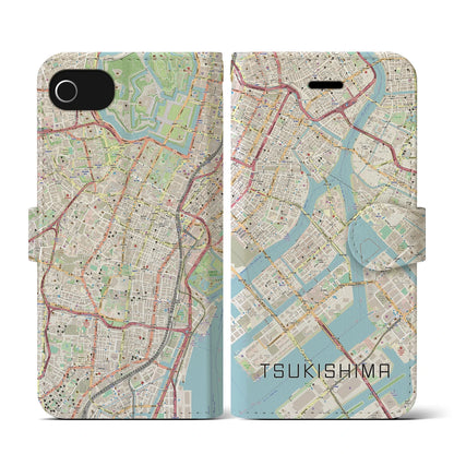 【月島（東京都）】地図柄iPhoneケース（手帳タイプ）ナチュラル・iPhone SE（第3 / 第2世代） / 8 / 7 / 6s / 6 用