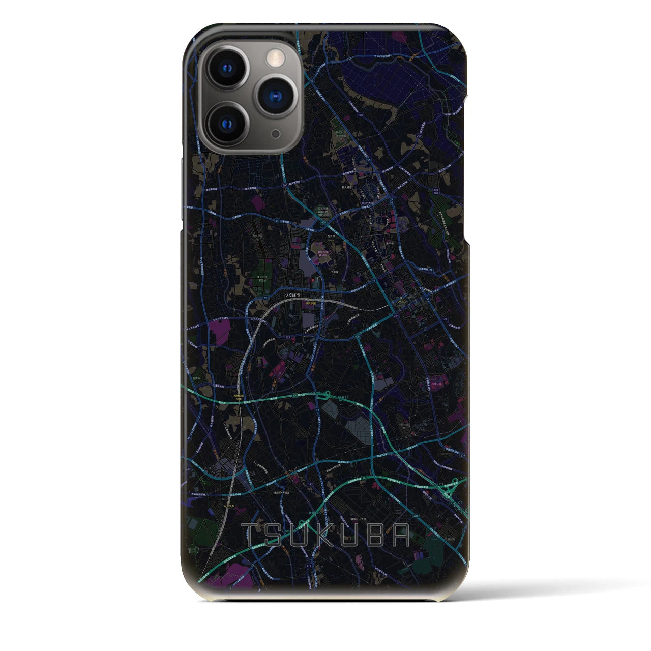 【つくば】地図柄iPhoneケース（バックカバータイプ・ブラック）iPhone 11 Pro Max 用