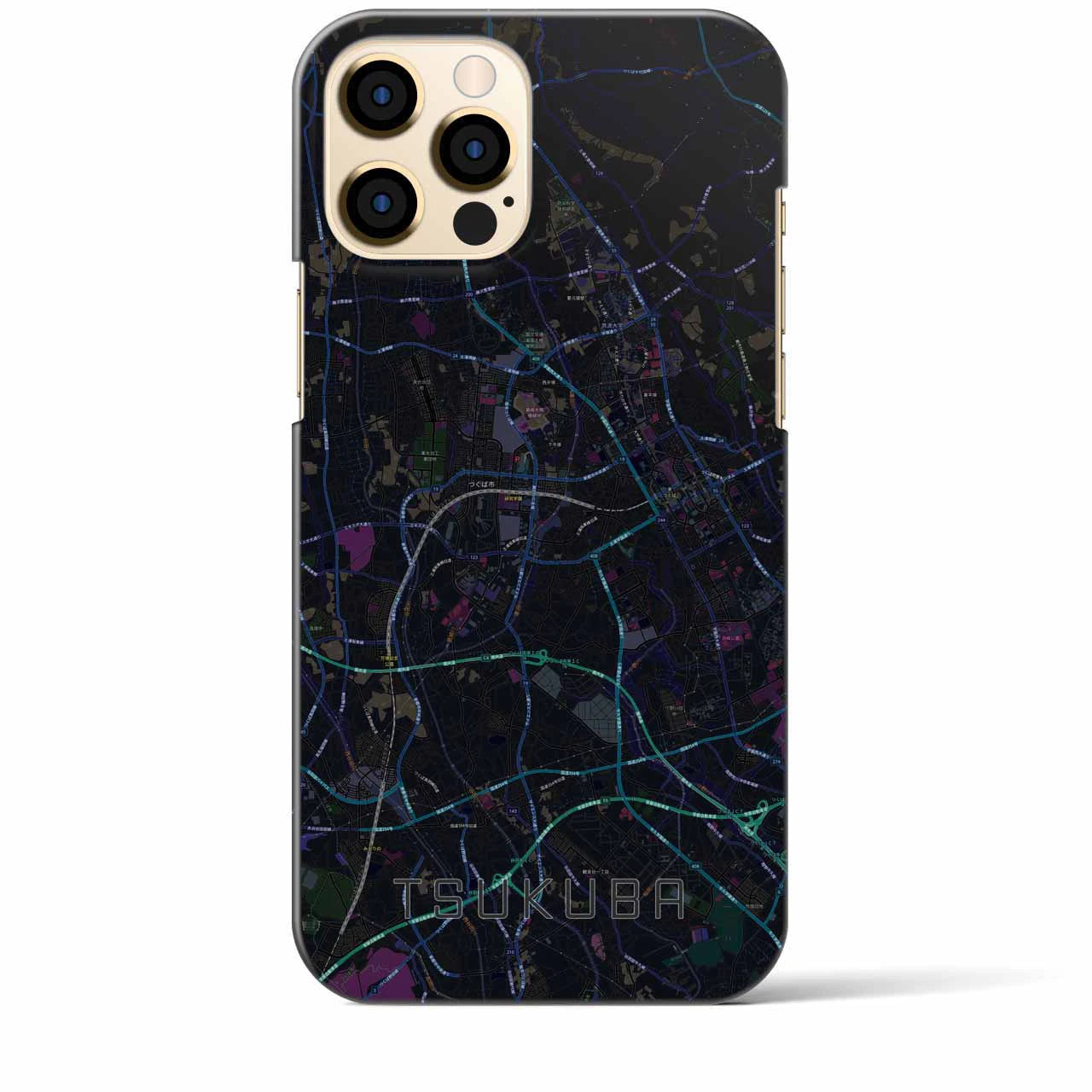 【つくば】地図柄iPhoneケース（バックカバータイプ・ブラック）iPhone 12 Pro Max 用