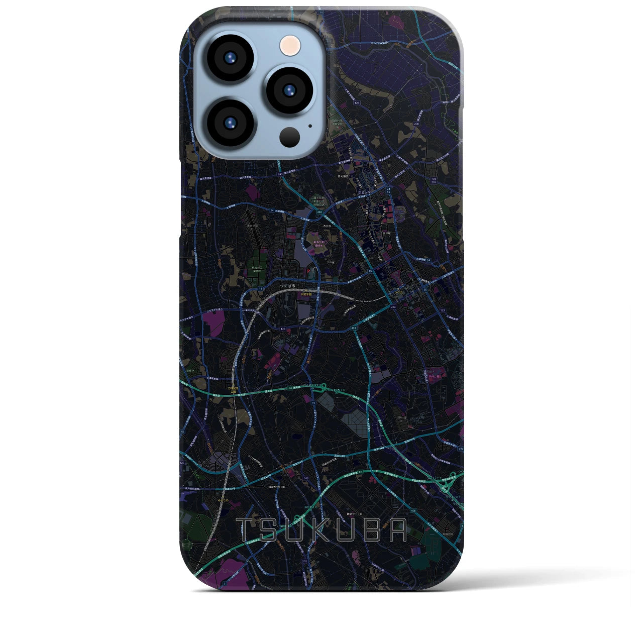 【つくば】地図柄iPhoneケース（バックカバータイプ・ブラック）iPhone 13 Pro Max 用