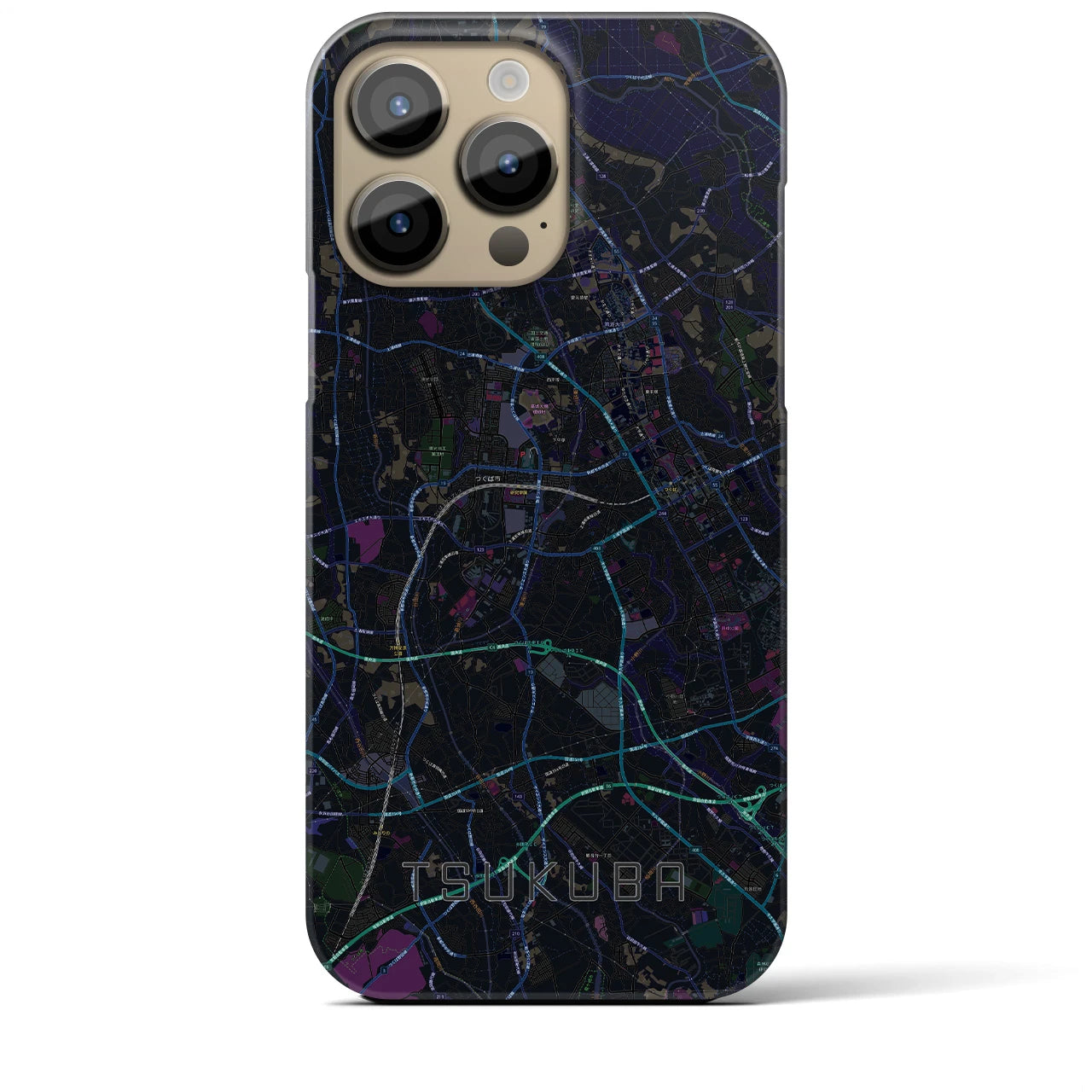 【つくば】地図柄iPhoneケース（バックカバータイプ・ブラック）iPhone 14 Pro Max 用