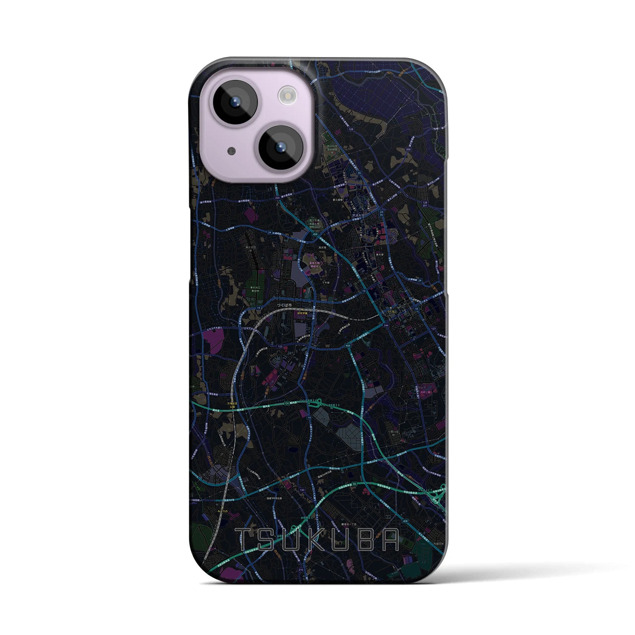 【つくば】地図柄iPhoneケース（バックカバータイプ・ブラック）iPhone 14 用