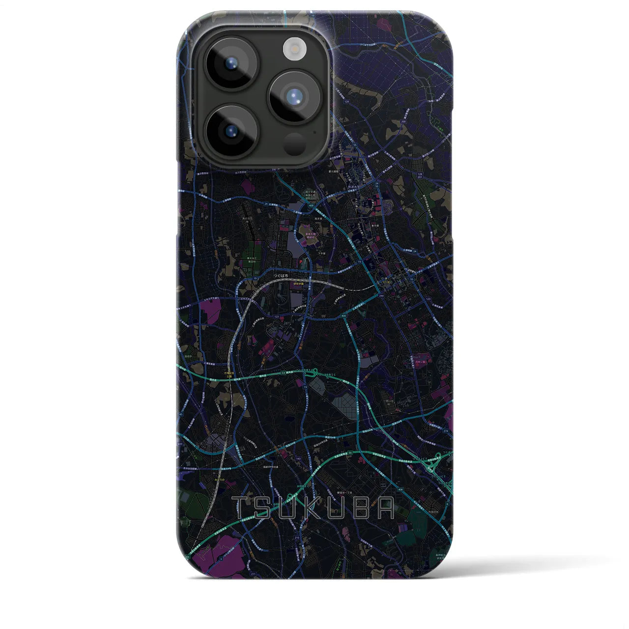 【つくば】地図柄iPhoneケース（バックカバータイプ・ブラック）iPhone 15 Pro Max 用