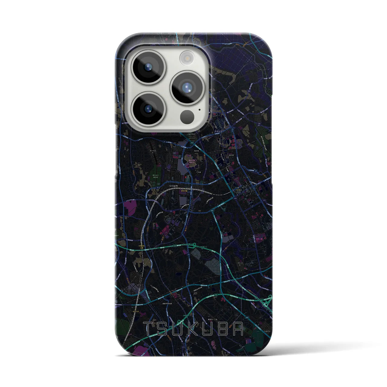 【つくば】地図柄iPhoneケース（バックカバータイプ・ブラック）iPhone 15 Pro 用