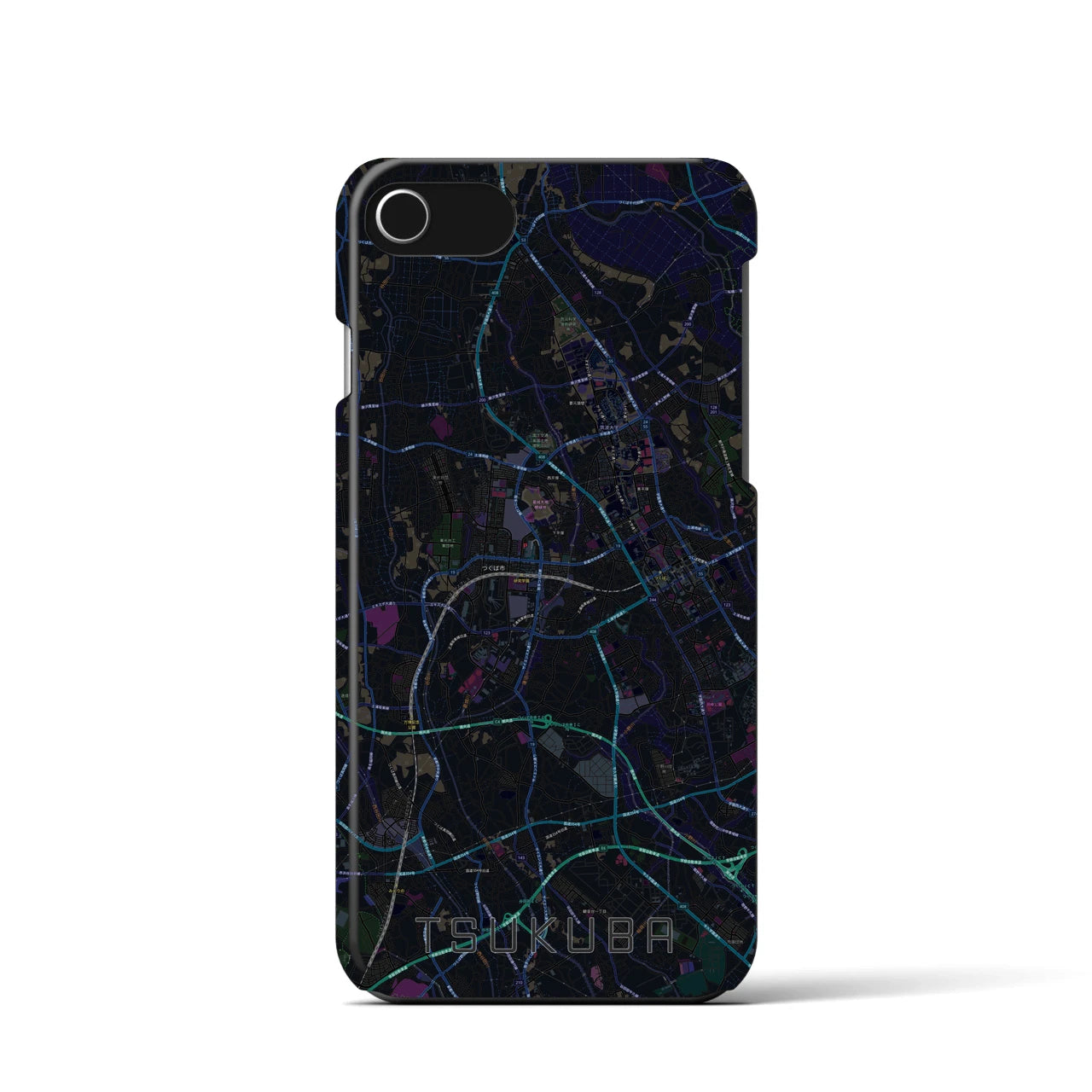 【つくば】地図柄iPhoneケース（バックカバータイプ・ブラック）iPhone SE（第3 / 第2世代） / 8 / 7 / 6s / 6 用