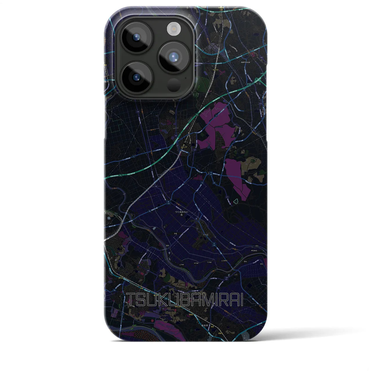 【つくばみらい】地図柄iPhoneケース（バックカバータイプ・ブラック）iPhone 15 Pro Max 用