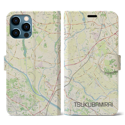 【つくばみらい（茨城県）】地図柄iPhoneケース（手帳タイプ）ナチュラル・iPhone 12 / 12 Pro 用