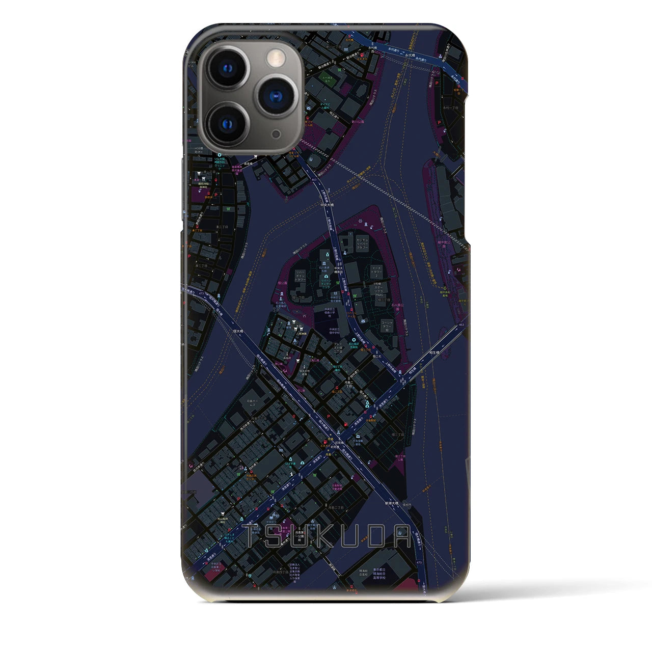 【佃】地図柄iPhoneケース（バックカバータイプ・ブラック）iPhone 11 Pro Max 用