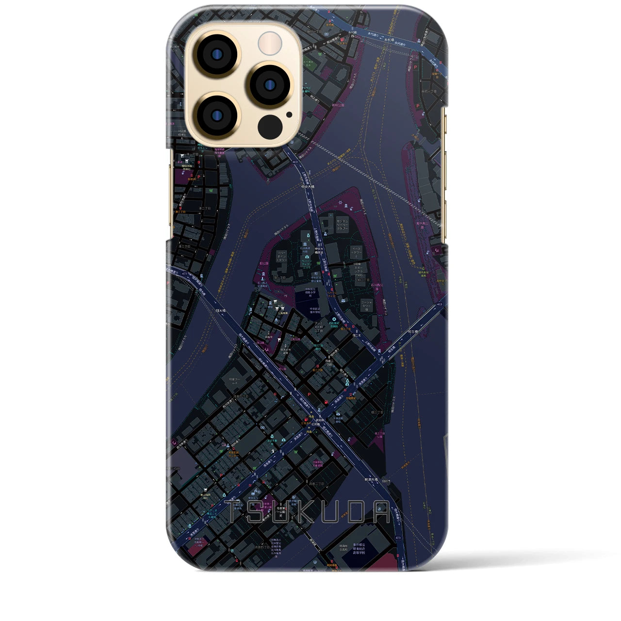 【佃】地図柄iPhoneケース（バックカバータイプ・ブラック）iPhone 12 Pro Max 用