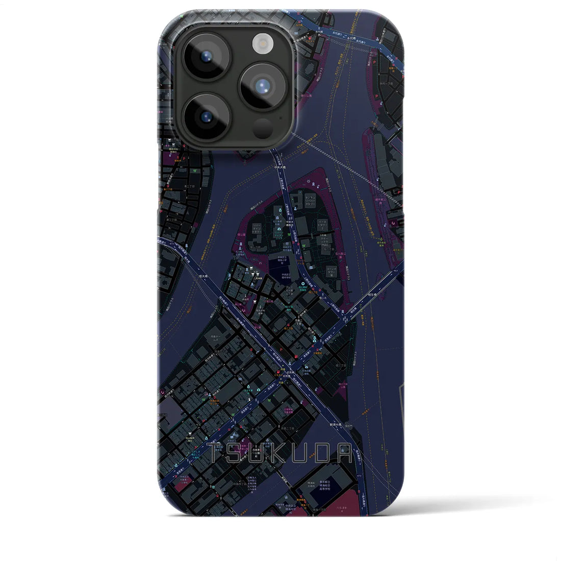 【佃】地図柄iPhoneケース（バックカバータイプ・ブラック）iPhone 15 Pro Max 用