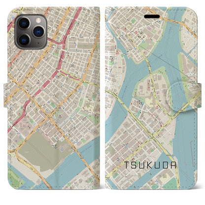 【佃（東京都）】地図柄iPhoneケース（手帳タイプ）ナチュラル・iPhone 11 Pro Max 用