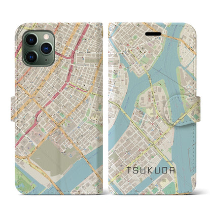 【佃（東京都）】地図柄iPhoneケース（手帳タイプ）ナチュラル・iPhone 11 Pro 用