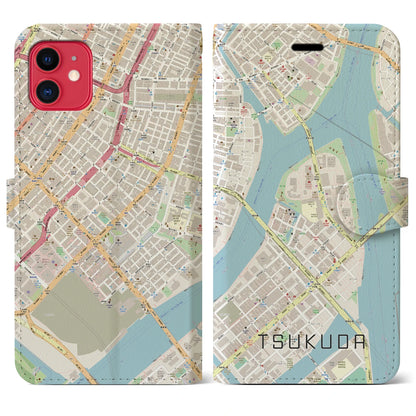 【佃（東京都）】地図柄iPhoneケース（手帳タイプ）ナチュラル・iPhone 11 用