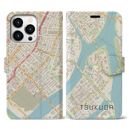 【佃（東京都）】地図柄iPhoneケース（手帳タイプ）ナチュラル・iPhone 13 Pro 用