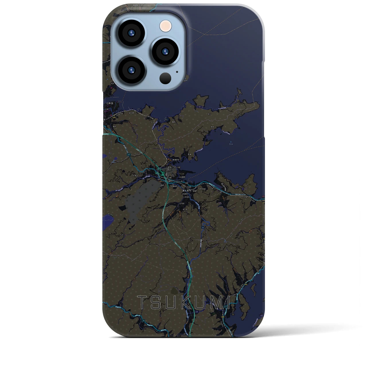 【津久見】地図柄iPhoneケース（バックカバータイプ・ブラック）iPhone 13 Pro Max 用