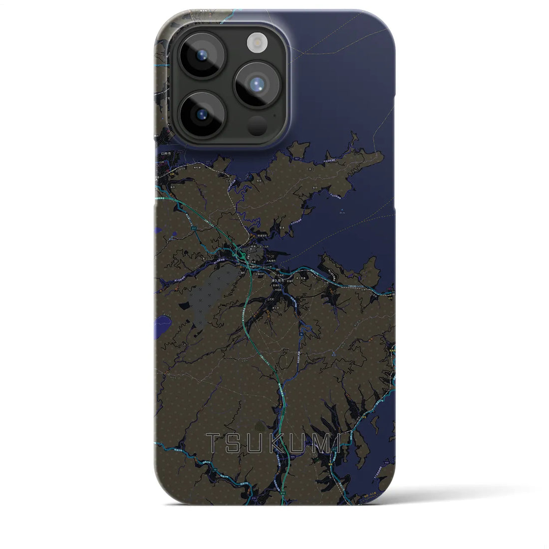 【津久見】地図柄iPhoneケース（バックカバータイプ・ブラック）iPhone 15 Pro Max 用