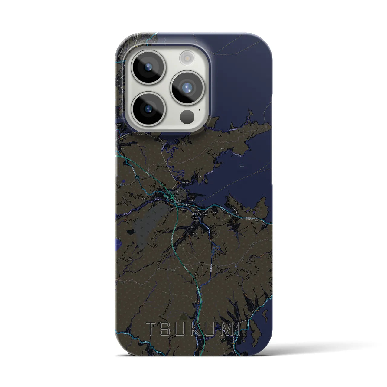 【津久見】地図柄iPhoneケース（バックカバータイプ・ブラック）iPhone 15 Pro 用