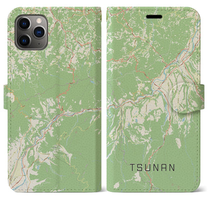 【津南（新潟県）】地図柄iPhoneケース（手帳タイプ）ナチュラル・iPhone 11 Pro Max 用