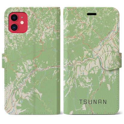 【津南（新潟県）】地図柄iPhoneケース（手帳タイプ）ナチュラル・iPhone 11 用
