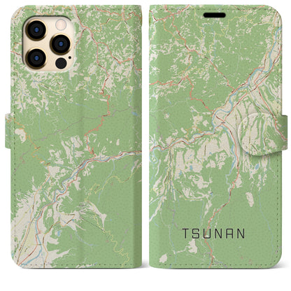 【津南（新潟県）】地図柄iPhoneケース（手帳タイプ）ナチュラル・iPhone 12 Pro Max 用