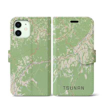 【津南（新潟県）】地図柄iPhoneケース（手帳タイプ）ナチュラル・iPhone 12 mini 用