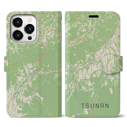 【津南（新潟県）】地図柄iPhoneケース（手帳タイプ）ナチュラル・iPhone 13 Pro 用