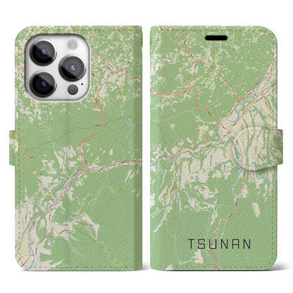 【津南（新潟県）】地図柄iPhoneケース（手帳タイプ）ナチュラル・iPhone 14 Pro 用