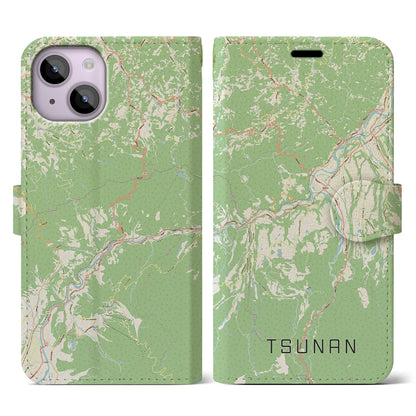 【津南（新潟県）】地図柄iPhoneケース（手帳タイプ）ナチュラル・iPhone 14 用