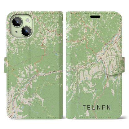 【津南（新潟県）】地図柄iPhoneケース（手帳タイプ）ナチュラル・iPhone 15 用