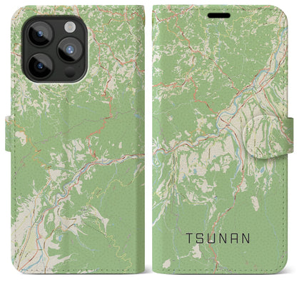 【津南（新潟県）】地図柄iPhoneケース（手帳タイプ）ナチュラル・iPhone 15 Pro Max 用